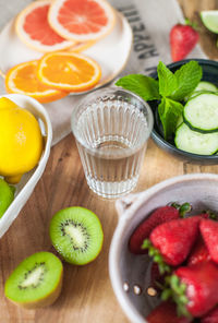 High angle view of fruits in bowl on table