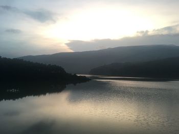 Scenic view of lake against sky during sunset