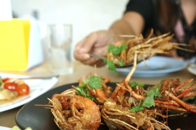 Close-up of meal served on table