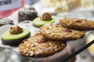 Close-up of food served on table