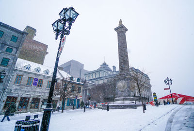 Low angle view of building in winter