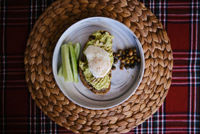 High angle view of breakfast in glass on table