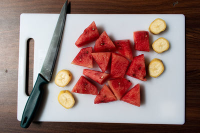 High angle view of breakfast on table