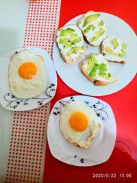 High angle view of breakfast served on table