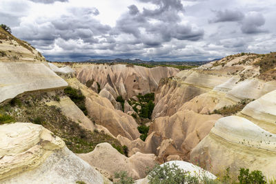 View of the red valley in turkey with cloudy sky.