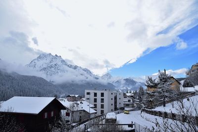 Scenic view of snowcapped mountains against sky