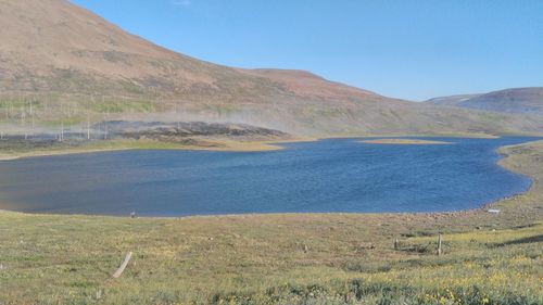 Scenic view of lake against clear sky