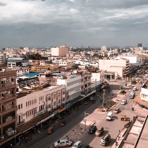 High angle view of cityscape against sky