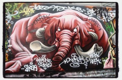 High angle view of graffiti on wall