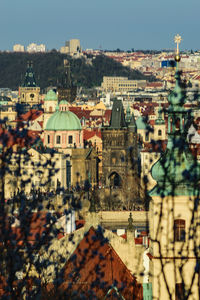 High angle shot of townscape against sky