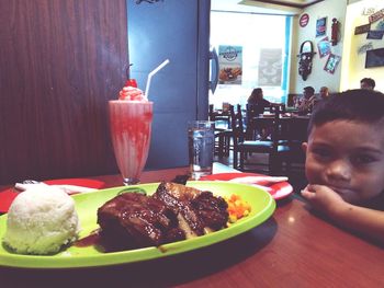 High angle view of breakfast on table in restaurant