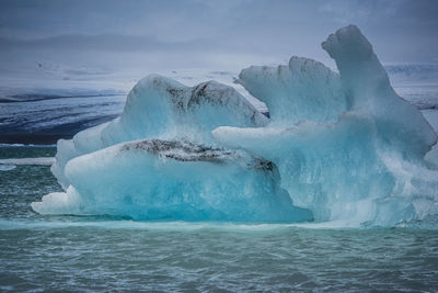 Close-up of ice against sky