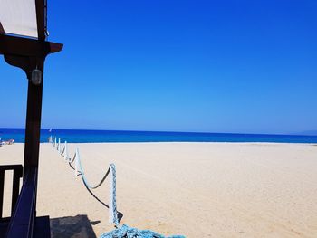 Scenic view of beach against clear blue sky