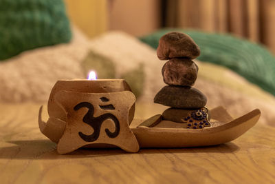 Close-up of stones on table