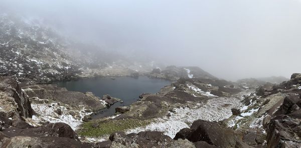 Scenic view of landscape during foggy weather