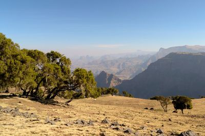 Scenic view of mountains against clear sky