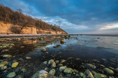 Scenic view of sea against cloudy sky