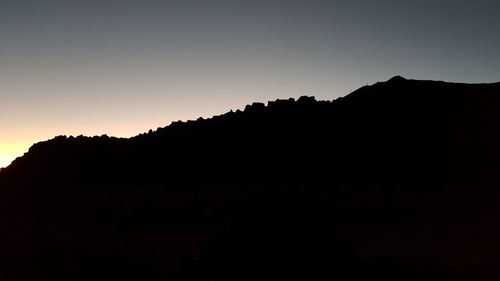 Silhouette mountain against clear sky during sunset