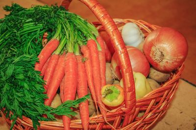 High angle view of vegetables for sale in market