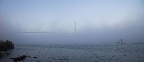 View of suspension bridge over sea