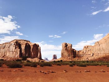 Rock formations on landscape against sky