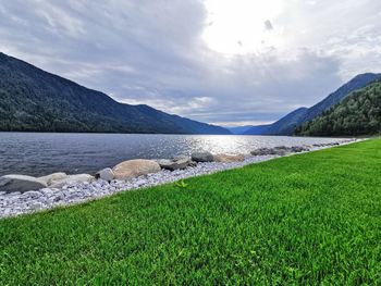 Scenic view of lake against sky