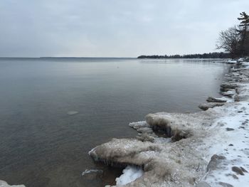 Scenic view of sea against sky during winter