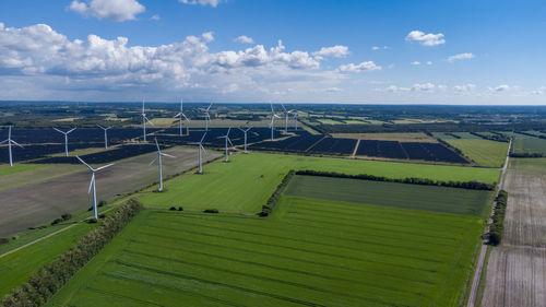 High angle view of agricultural field against sky