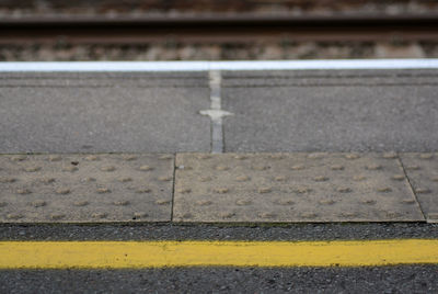 High angle view of railroad tracks on road