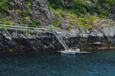 Antique motorboat at its dock in stamsund, norway.