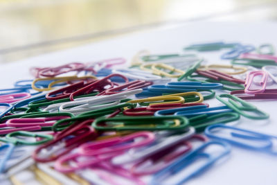 High angle view of colored pencils on table