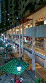 High angle view of city street at night