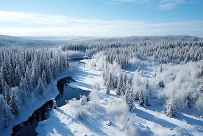 Panoramic view of snow covered landscape against sky