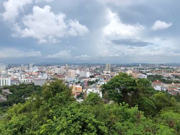 High angle view of townscape against sky