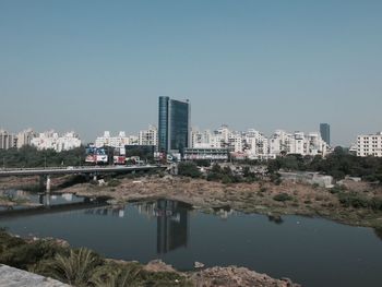 Reflection of buildings in river