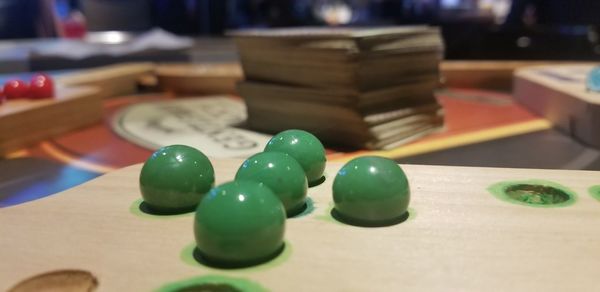 Close-up of multi colored balls on table