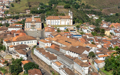 High angle view of buildings in town