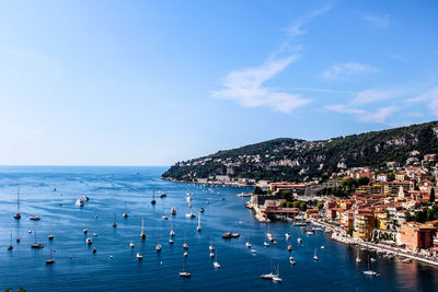 Scenic view of sea against blue sky