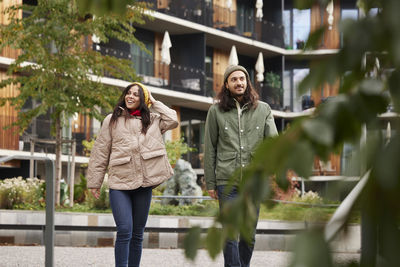 Man and woman walking together