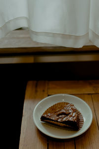 High angle view of dessert in plate on table