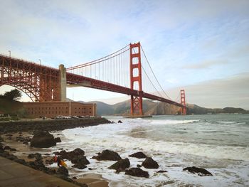 View of suspension bridge against sky