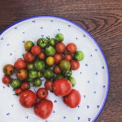 High angle view of fruits in bowl on table