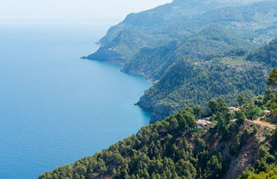 High angle view of bay against clear sky