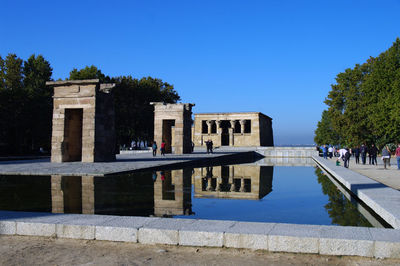 Reflection of buildings in lake