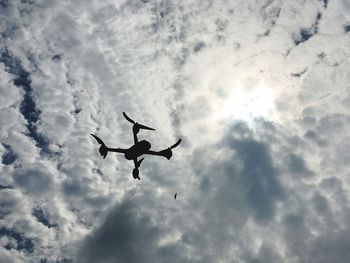 Low angle view of silhouette birds flying against sky