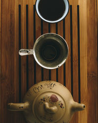 Directly above shot of coffee served on table