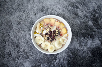 High angle view of breakfast served on table