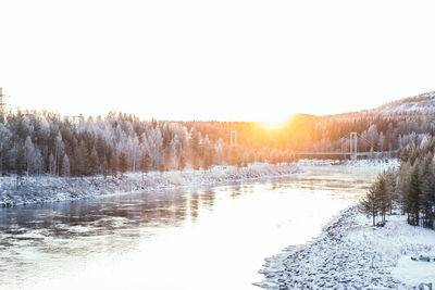 Scenic view of lake against clear sky during winter