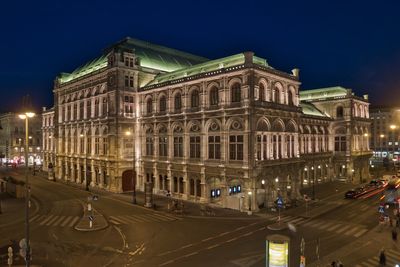 View of city street at night