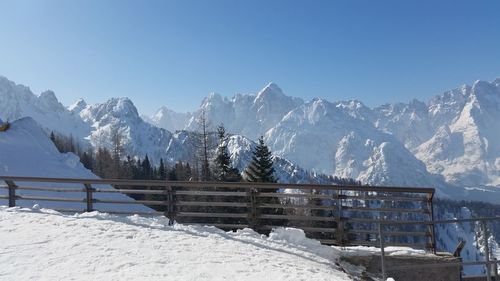 Scenic view of snow covered mountains